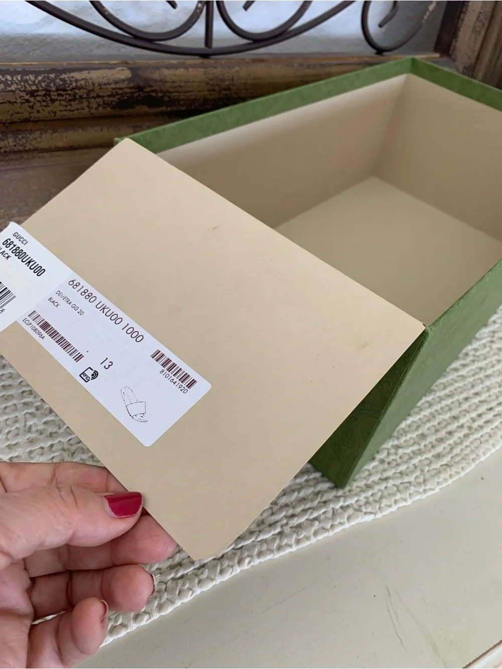 Authentic Gucci Olive Green Embossed Logo Empty Shoe Box, Gift Decor 14.5x8.5x25